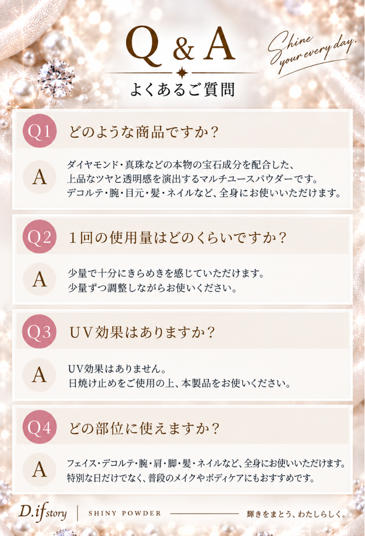 シャイニーパウダー(ボディパウダー) | 本物の宝石成分配合の煌めく シャイニーパウダー(ボディパウダー) | 本物の宝石成分配合の煌めく